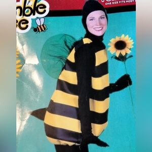 BUMBLE BEE COSTUME Black Yellow Stripe Unisex ADULT Shoulder Ties Wings Stinger